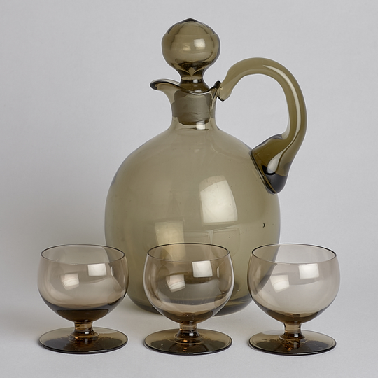 Vintage - SÅLD Rökfärgad Karaff och 3 st Glas
