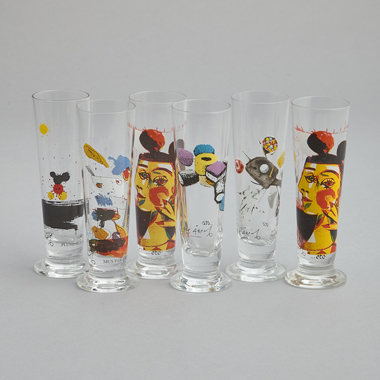 Vintage - SÅLD "Musen" Lasse Åberg Snapsglas 6 st