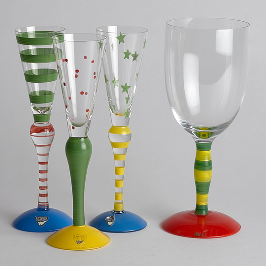 Orrefors - SÅLD Snapsglas "Clown" 3 st och Vinglas "Polka" 1 st, Anne Nilsson