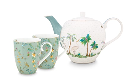 Jolie Set/3 Tea Set Large Flowers Blå