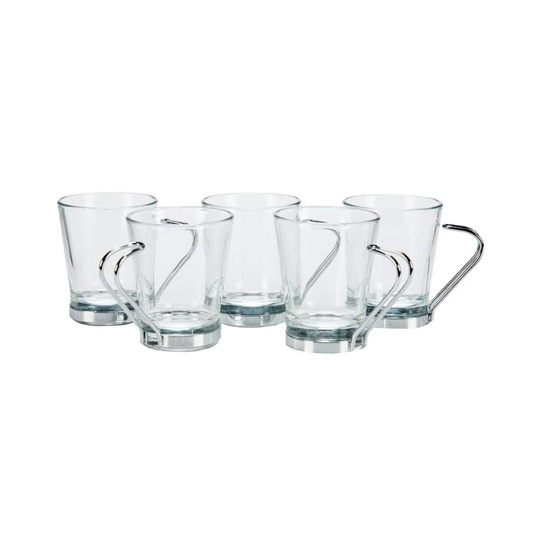 6x Kaffekoppar i Glas med Metallhandtag