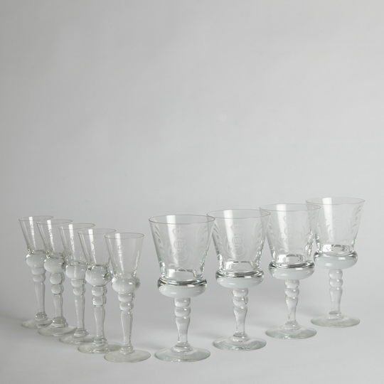Vintage - SÅLD Vinglas och Snapsglas med Gustav III monogram