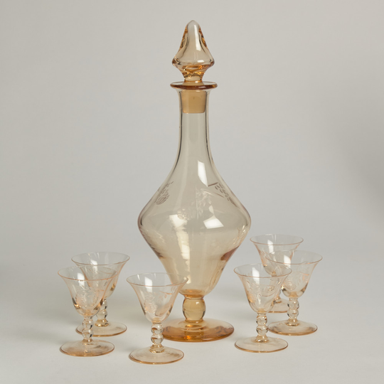 Vintage - SÅLD Likörflaska och glas 6 st