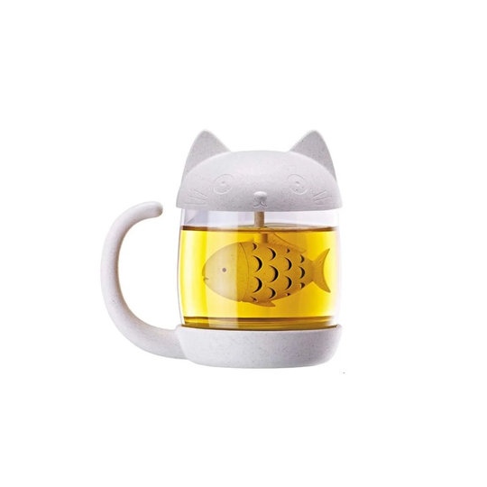 Katt-Tekopp i glas med Fiskformad Tesil