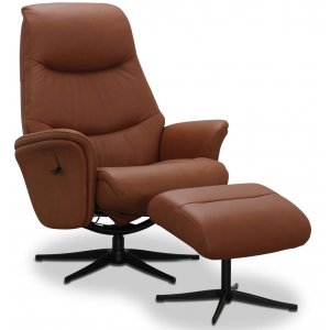 Venedig reclinerfåtölj med fotpall - Cognac
