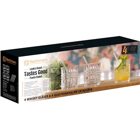 Feel Good Tumbler Glas 34 cl 4-pack + Sugrör